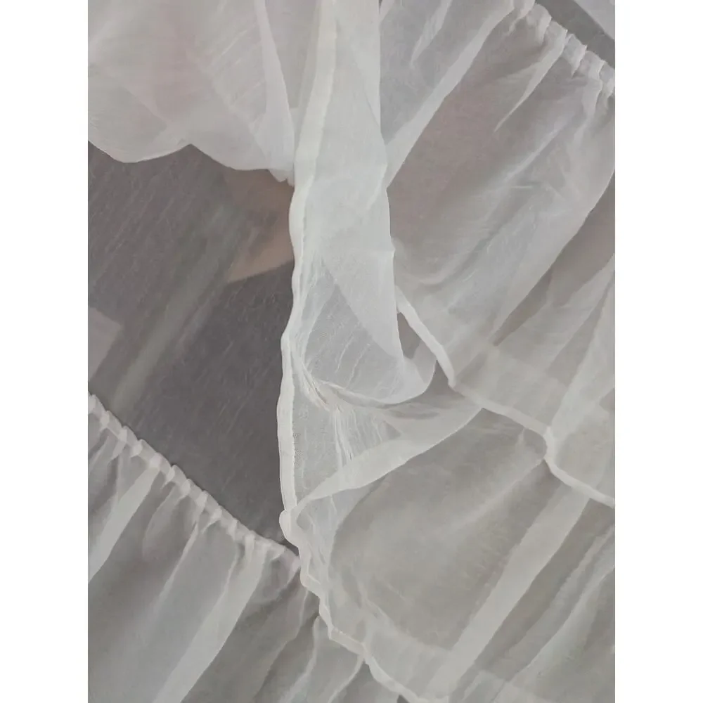 Sheer White Ruffle Shabby Chic Classic Drapes 4 Panels 54 x 80 Each